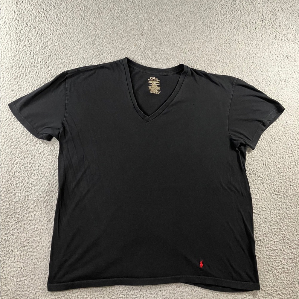 Polo Ralph Lauren T-Shirt Men XL Black V-Neck S/S Pony Logo Cotton Minimalist